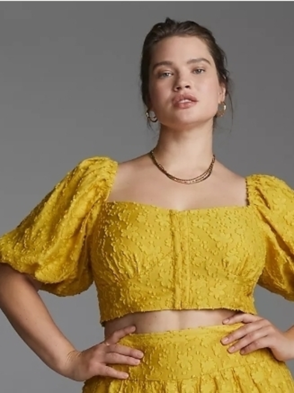 Anthropologie Sleeve  Textured Puff-Sleeve Crop Top - Yellow